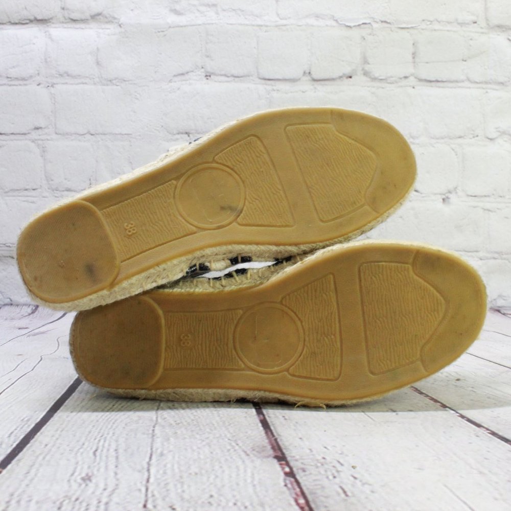 *Alexis Leroy Blue White Stripe Canvas Slip On Flat Espadrilles Size 38 - Picture 6 of 9